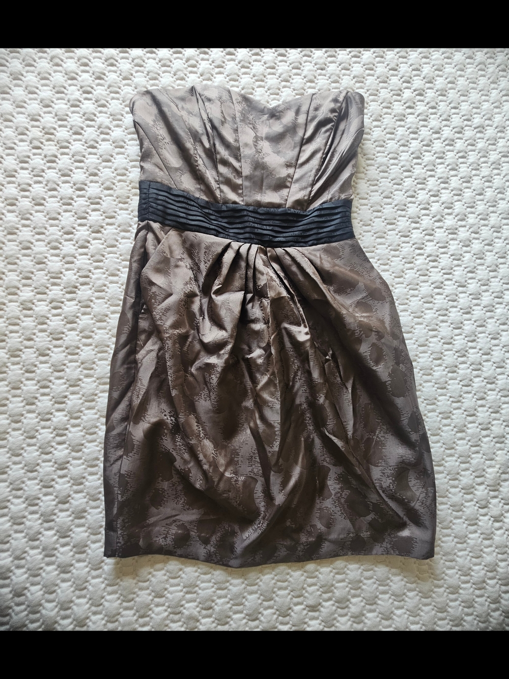 H&M Strapless Brown Cocktail Dress with Black Waistband